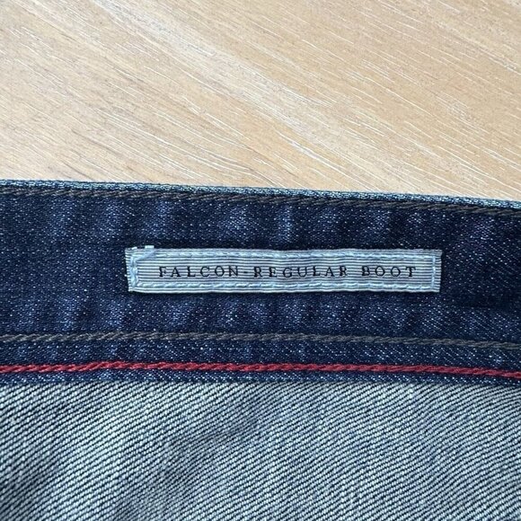 Guess Jeans Mens Blue Denim Falcon Regular Boot Cut Distressed Dark Wash Size 36 - Picture 9 of 13